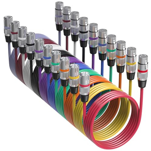 10 Color XLR Cable, Multicolor XLR Male to Female 15ft Audio Cables 10 Pack, 3 Pin Balanced XLR Microphone Cables Color Boots XLR Mic Cord Ideal for Microphones, Live Stage, Speaker, Audio Mixer