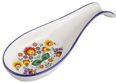 Baroni Home Poggiamestoli Decorato in Ceramica, Accessorio da Cucina Colorato Resistente, Linea Flora, 8x22x3 cm