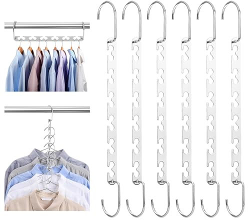 Platz Max 6 Stück Multipurpose Hanger, 26CM Platzsparend Metall, Silber, für 12 Kleidungsstücke