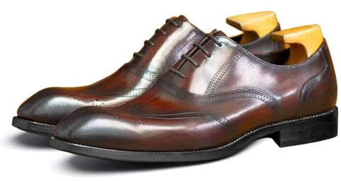 Scarpe Eleganti Chelsea da Uomo con Testa Quadrata Oxford in Pelle Scarpe Brogue da Uomo Formali Business Classic Derby Taglie 38-48 EU (38,Marrone)