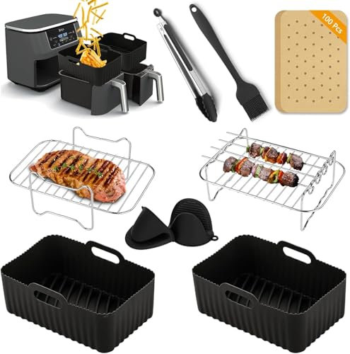Heißluftfritteuse Zubehör für Ninja Foodi Max Dual Zone AF400EU AF300EU, BPA-freies Airfryer Zubehör für 7.6L-9.5L und andere Dual Zone Air Fryer, Leicht zu Reinigen