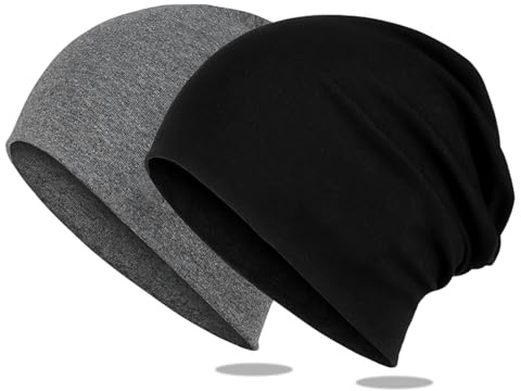 Wisebom 2 Piezas Gorro Slouch Beanie para Hombres y Mujer, Algodón Gorros de Punto Invierno, Fino y Ligero Gorro de Quimioterapia Suave para Todas Las Estaciones