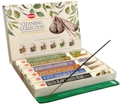 HEM Cleansing Collection - 6 miscele di incenso di salvia bianca: salvia blu, lavanda, erba Santa, salvia nera, eucalipto, salvia reale - include supporto per bastoncini