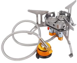 WODHMIEY Hornillo portátil de camping de 5800 W, 3 quemadores, para exteriores, con manguera de extensión de 60 cm y adaptador, ligero y plegable, resistente al viento, ideal para picnics, pesca