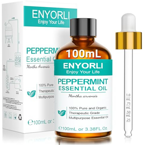 ENYORLI Pepparmynta eterisk olja 100ml Ren pepparmyntaolja för hud, ansikte, hår, aromaterapi, diffusorer, ljustillverkning