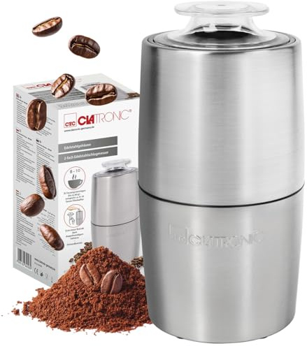 Clatronic® Kaffeemühle elektrisch | für 60g Kaffeebohnen | Mahlgrad variabel | elektrische Kaffeemühle 150W | Edelstahlmesser | Zubehör für Kaffeemaschine Espresso Mokka | Coffee Grinder KSW 3807