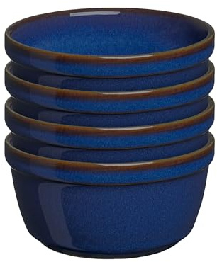 Denby - Imperial Blue Stoneware Ramekin Set of 4-170ml Capacity Souffle Dish For Baking, Cooking - Oven Proof, Microwave & Dishwasher Safe - Blue Glaze Ceramic Bowls For Creme Brulee, Dessert