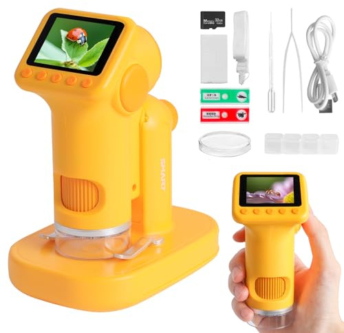 Microscope numérique 1600X pour enfants, 2 en 1, avec écran HD 2.0, carte SD de 32 Go pour enregistrement photo et vidéo, cadeau à partir de 8 ans