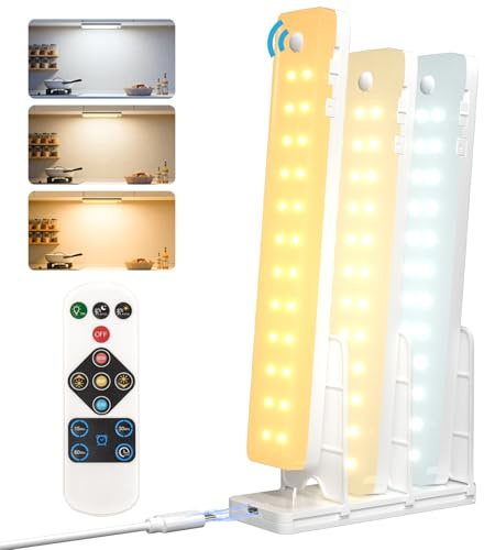 LED Schrankbeleuchtung mit Ladestation, Schranklicht mit Bewegungsmelder, Unterbauleuchte Küche Aufladbar, 22cm Dimmbar Sensor Licht & 3 Farbe, Unterschrank Beleuchtung for Kleiderschrank, 3 Stück