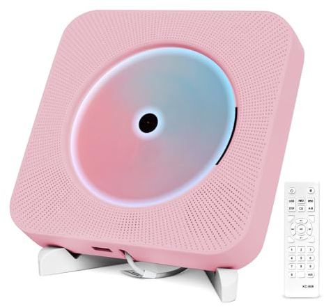 Adirigo bärbar Bluetooth CD-spelare stationär CD-spelare | Inbyggda Hifi-högtalare, Boombox för hemmaljud med fjärrkontroll, CD-spelare som stöder AUX/USB, för gåvor (Rosa)