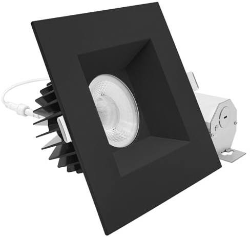 LUXRITE 6 Inch LED Recessed Light, Regressed Spotlight with Square Black Interchangeable Trim, 22W, 1800LM, 5CCT 2700K–5000K, 38°, Dual Dimmable, Twist-N-Lock, CRI90, Wet & IC Rated, ETL Listed