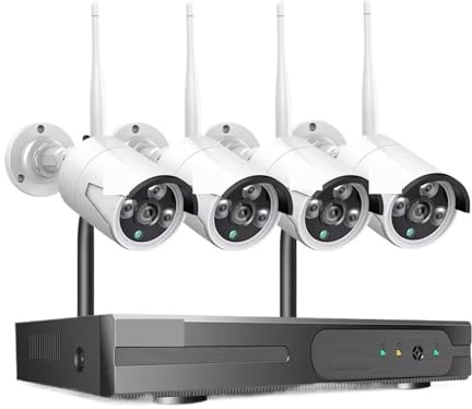 WAFOHSR Di Sicurezza Con Telecamera CCTV WiFi Da 3/5 MP, Set Telecamere Bullet Visione Notturna A Infrarossi, Sorveglianza Wireless NVR 10 Canali Rilevamento Del Movimento(None)