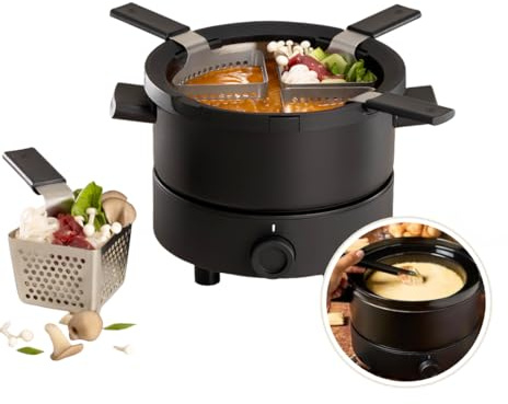 Fondussimo Evolution Fondue Électrique 3-en-1, 1,5 L, 2 à 4 Personnes | Appareil à fondue électrique 3-en-1, cuve 1,5 L, bol céramique bain-marie, pour fromage, chocolat, bouillon, 2 à 4 personnes.