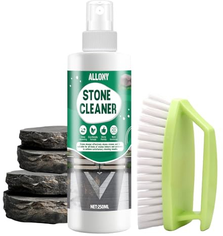 Stone Cleaner, Marble Cleaner, Floor Tile Cleaner, Headstone Cleaner for Graves, with Brush, Powerful Stain Removal without Damaging Stones, Stone Floor Cleaner for All Types of Stones, 250ml