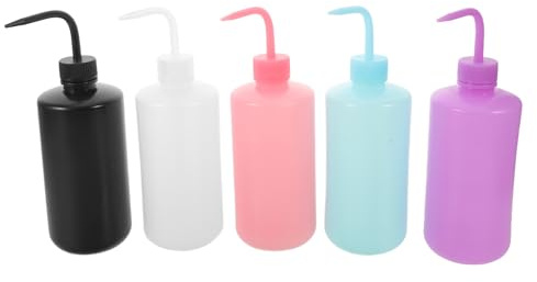 TOPBATHY Bottiglie Comprimibili da 500 Ml con Bocca Curva, Flaconi per Pulizia Tatuaggi e Lavaggio Ciglia, Strumenti per Irrigazione Piante Grasse e Uso Professionale in Salone, Set da 5