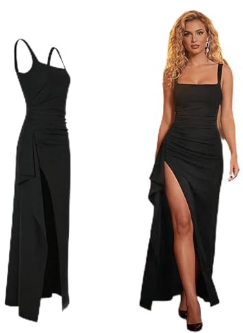 Cloxtralon - Vestido de noche para mujer, sexy, largo y elegante, sin mangas, dividido en cuello cuadrado de verano, para fiesta de cóctel