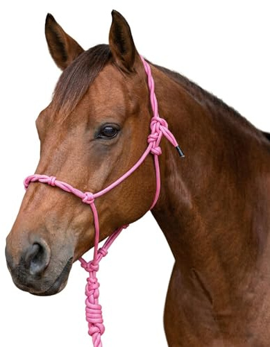 Cabestro de entrenamiento para caballo, de cuerda estable, ajustable, rosa y morado (rosa, sangre caliente completa)