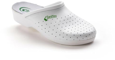Saniflex 961-1 Médico Certificado Zuecos Mules Zapatillas Zapatos de Cuero, Hombre, Blanco, EU 41