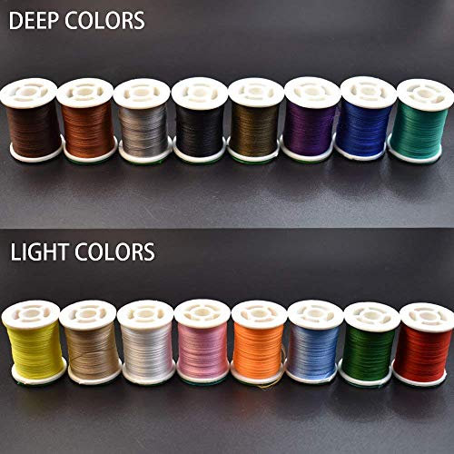 Phad Fishing 16 Spulen 150D Fliegen Binden Faden Fliegenbinden Material für Nymphe & Streamer (16 Farbe (8 Tiefe Farben+ 8 Helle Farben))