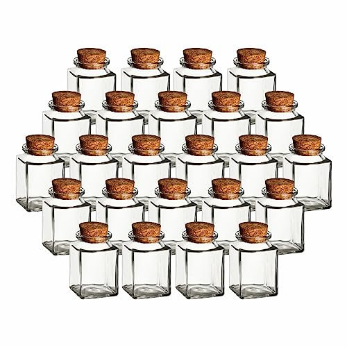 Gouveo Lot de 24 Pots à épices carrés de 120 ML avec Livret de Recettes - Idéal pour Les Cadeaux d'invités, Les bocaux en liège, Les bocaux en Verre