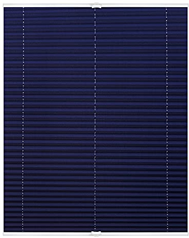 Lichtblick Plissee Klemmfix, ohne Bohren, verspannt, lichtdurchlässig, Blickdicht, mit eleganter Crushed Optik, Klemmträger mit Metallkomponente Blau, 80 cm x 130 cm (B x L)