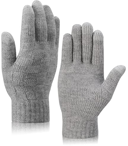 TAGVO Guantes para pantalla táctil para mujer, guantes de punto de lana de invierno, guantes cálidos para pantalla táctil, guantes térmicos de punto con forro polar para exteriores, gris, talla única