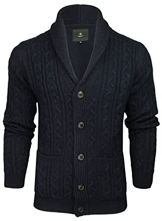 Xact Cardigan da Uomo con Bottoni con Lavorazione a Trecce e Collo a Scialle (Blu Inchiostro) XXL