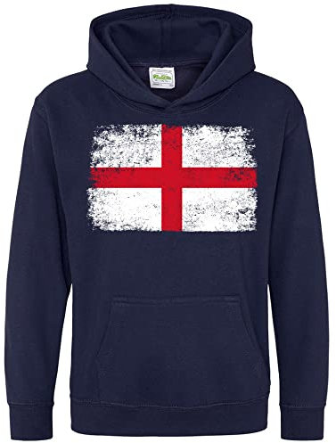 Purple Print House England Flag Kids Hoodie, England World Football Gifts for Boys and Girls, English Soccer Supporters Cup Hooded Top 2022, 12-13 Years, Navy