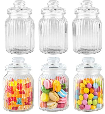 Murago - 6er Set Vorratsglas ca 1000ml / 19cm luftdicht Gewürz Glas Dosen Glasdeckel Bonbonglas Bonboniere Behälter mit Deckel rund Candy Bar Vorratsgläser Große Gläser für Mehl Müsli Nudeln 1L Kekse