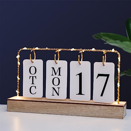 Ewiger Kalender Flip Holz Kalenderblöcke Vintage Holzblock Kalender für Home Office Schreibtisch Zubehör Woche Monat Datum Anzeige Weiß
