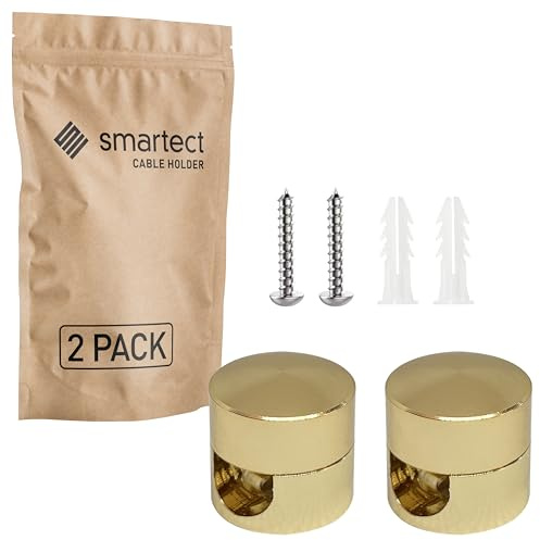 smartect Soporte de Techo y Pared de Aluminio para Cables [2 Piezas, Oro] Fijación con tornillos y tacos, Decentrador de Techo para que arme su propio proyecto de bricolaje