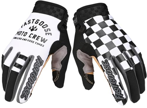EXCEREY Chessboard Grid Motorcycles Racing Bicycles Full Finger Gloves for Adult Cycling Climbing Riding Biking Outdoor Sports (White, Size M)