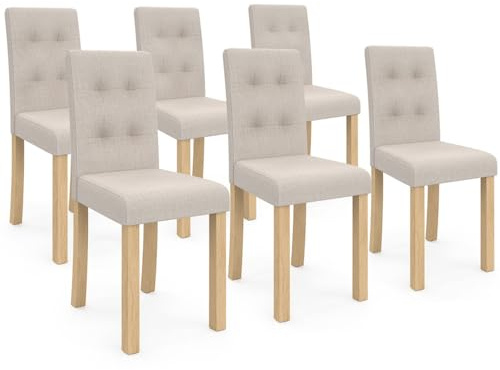 IDMarket - Lot de 6 chaises POLGA capitonnées Beiges pour Salle à Manger