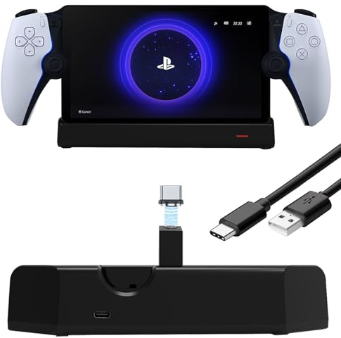 Megadream PS Portal Charging Dock for PS5 Portal Remote Player, Charger Station for PS Portal 5 Handheld Console Charging Organizer Holder Charging Stand, with Magnetic Type-C Adapter, Black
