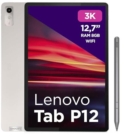 Lenovo Tab P12, 3K-Display 12,7 Zoll (30,5 cm) Prozessor MediaTek Dimensity 7050, RAM 8 GB, Speicher 256 GB, WiFi 6, Tablet Android 13, Oat Grey, Stift enthalten