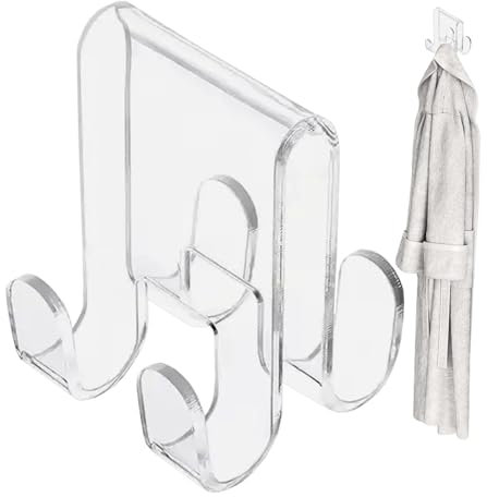 Porta Asciugamani da Doccia - Gancio Allungato Con Ventosa per Porta, Asciugamano in Acrilico per Accappatoi e Salviette, Trasparente, 8 x 4,1 x 4,9