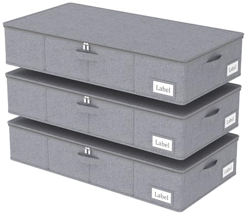Yawinhe 3 piezas Bolsa de Almacenamiento Debajo de la Cama, Caja Organizador Armario Plegable Con Tapa con Cremallera y Manija, para Almacenar Ropa, Mantas, Almohadas, 80x40x15cm, Gris