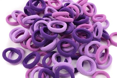 Mytoptrendz 100 Pieces Mini Soft Hair Tie Seamless Hair Band Kids Hair Bobble Jersey Fabric Hair Ponio for Baby Girls Kids Toddlers Ponytail Holder Hair Accessories (Purple-Gradient)