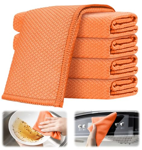 Chiffon de nettoyage en microfibre, torchon à vaisselle, chiffon à récurer, chiffon, chiffon de cuisine, chiffon de voiture, chiffon de nettoyage pour vitres, chiffon absorbant (couleur orange, 5)