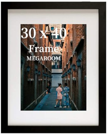 MEGAROOM Wood 30x40 Picture Frame - 30 x 40cm Picture Frame - Picture Frames 30cm x 40cm with Clear Perspex Front - Wall Mounting to Hang Portrait or Landscape (Black)