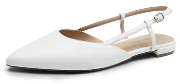DREAM PAIRS Scarpe basse da donna, eleganti a punta, con cinturino con fibbia, tacco basso classico, chic, casual, lavoro, ufficio, feste, Poliuretano bianco., 37.5 EU