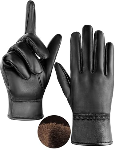 MELLIEX Guanti Pelle Uomo Invernali, Guanti Caldi Vera Pelle di Montone Guanti Antivento Touchscreen Mittens Anti Scivolo per Attività All'aperto Ciclismo a Motore