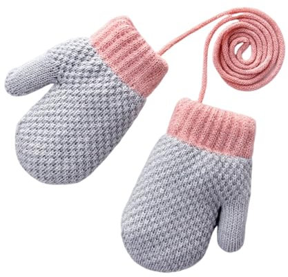 kesurpae Plyschfoder Småbarnsvantar Handskar Babyhandskar 12-18 månader Par Barnvantar på snöre För Småbarnstjejer Stickade, A