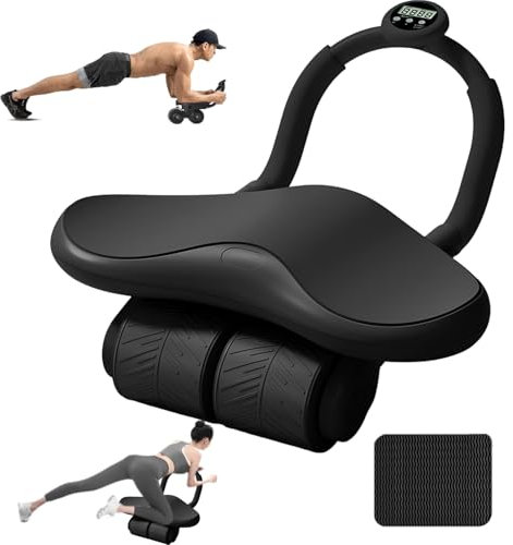 Automatische Rebound-Bauchrolle, Bauchroller mit Timer und LCD-Display, Dreirädrig Bauchtrainer für Zuhause mit Telefonhalterung, AB Roller mit Ellenbogenstütze, Rutschfest Leise, 250kg Tragfähigkeit