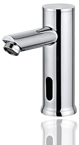 HOMSSY Robinet électronique bas avec capteur infrarouge – sans contact, 2 eaux avec prémélangeur réglable (chaude/froide), laiton chromé, pour lavabo