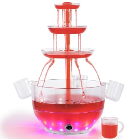 Kusini Drink Fountain for Parties - 1.5 Gal, 3 Tier Punch Bowl Drink Tower, LED Base, 4 Reusable Cups - Drink Dispenser Machine for, Juice, Punch, Pani Puri Fountain for Party Hosting Supplies