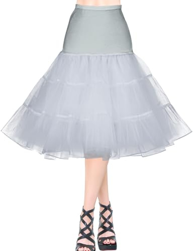 AYBUY Petticoat Retro Reifrock, 50er Jahre Vintage tüllroc, Damen Unterrock Kurz Tüll-Unterrock Ballettrock für Wedding Bridal Abschlussball Abend Rockabilly, Graublau (XL)