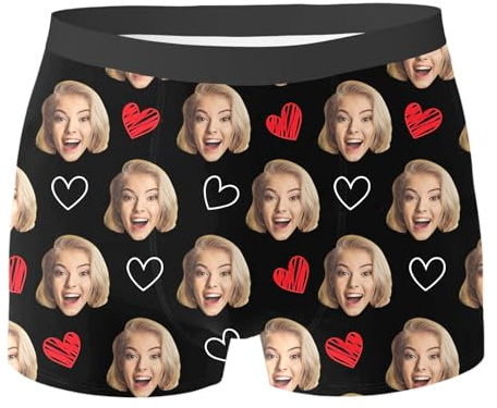Genérico Calzoncillos Personalizados Hombre Boxer con Foto Cara Divertida Calzoncillo De Novedad Ropa Interior Personalizada Pantalones Cortos De Cumpleaños De Navidad Novio Esposo S-5xl