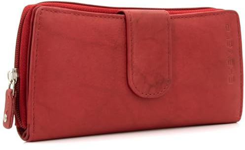 ekavale Damen Portemonnaie - Geldbörse aus feinem Rindleder - Groß Geldbeutel mit RFID-Blocker für Frauen - Viel Platz für Karten - Edles Accessoire für den Alltag (Antik-Rot)