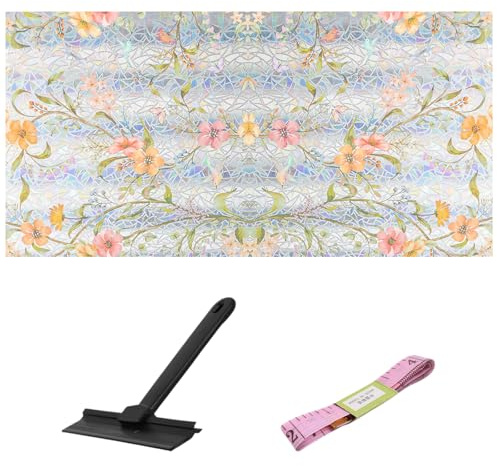 Lámina para Ventanas Colorido Diseño Floral, Vinilo Adhesivo Cristal, Vinilo Ventana Privacidad, Sin Adhesivo, para Protección Solar para Salón, Cocina, Oficina, con Herramientas (44,5 x 300 cm)